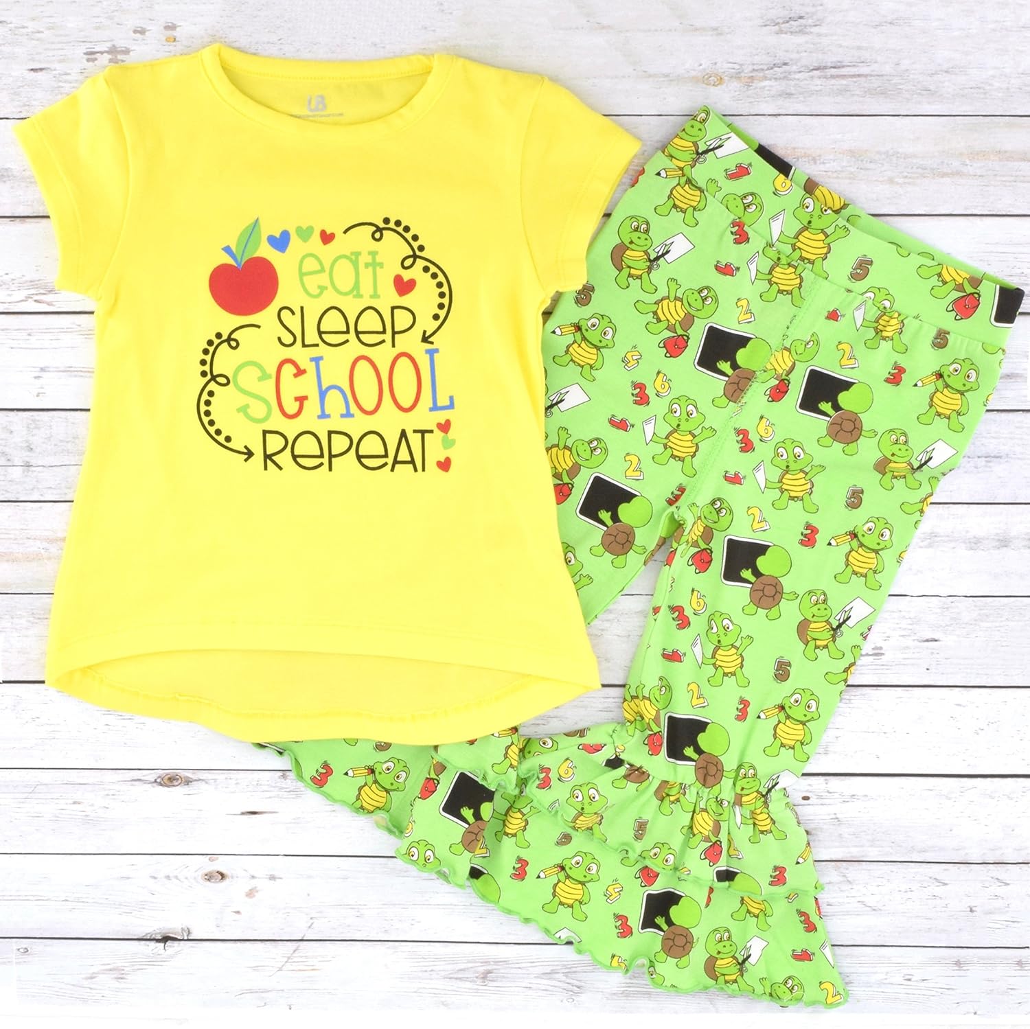 Unique Baby 2 Piece Girls Double Ruffle Leggings Outfit with Short Sleeve Shirt Kid and Toddler Clothes Set image 3