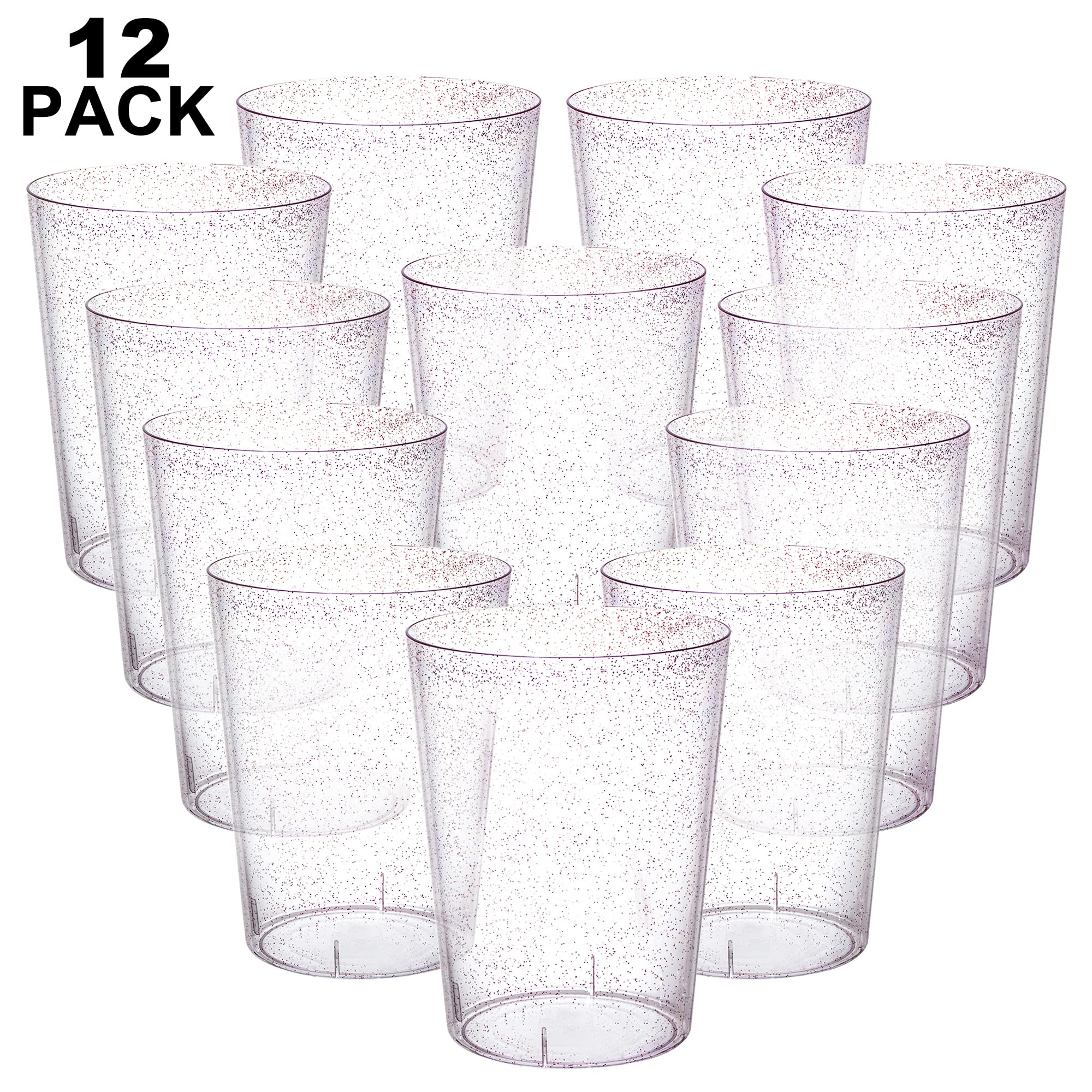 Lot de 12 seaux à glace jetables en plastique pour fêtes, or rose pailleté transparent pour mariage, bon comme un grand refroidisseur de champagne ou un refroidisseur de bouteille de vin classique