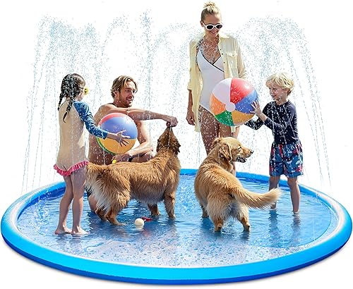 Vista 11 de SLOOSH Tapete antideslizante de 72 pulgadas para salpicaduras, juguetes de agua para exteriores, tapete de juego para niños y perros, regadera Azul