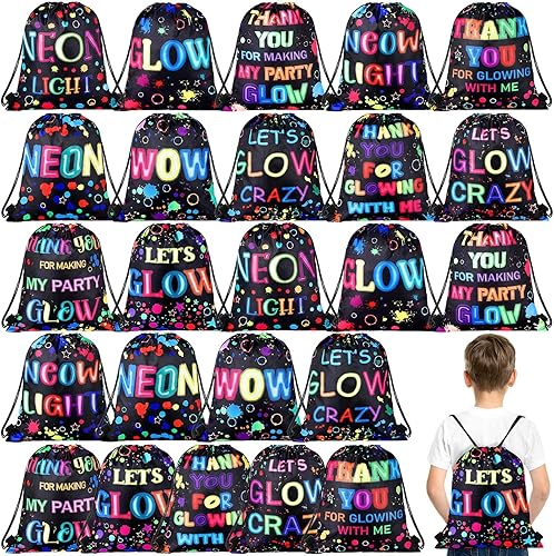 Vista 7 de Sweetude 24 bolsas de regalo de fiesta Let's Glow con cordón, decoración para niñas, niños, cumpleaños, bodas, fiestas
