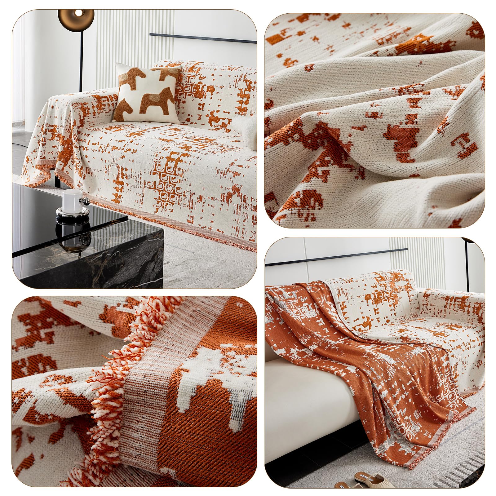 Funda Sofa, Cubre Sofas Reversible de Estilo Clásico,Four Seasons, Colcha Multiusos para Sofá, Manta de Sofá Resistente a Arañazos de Gato 180 * 420cm-Naranja