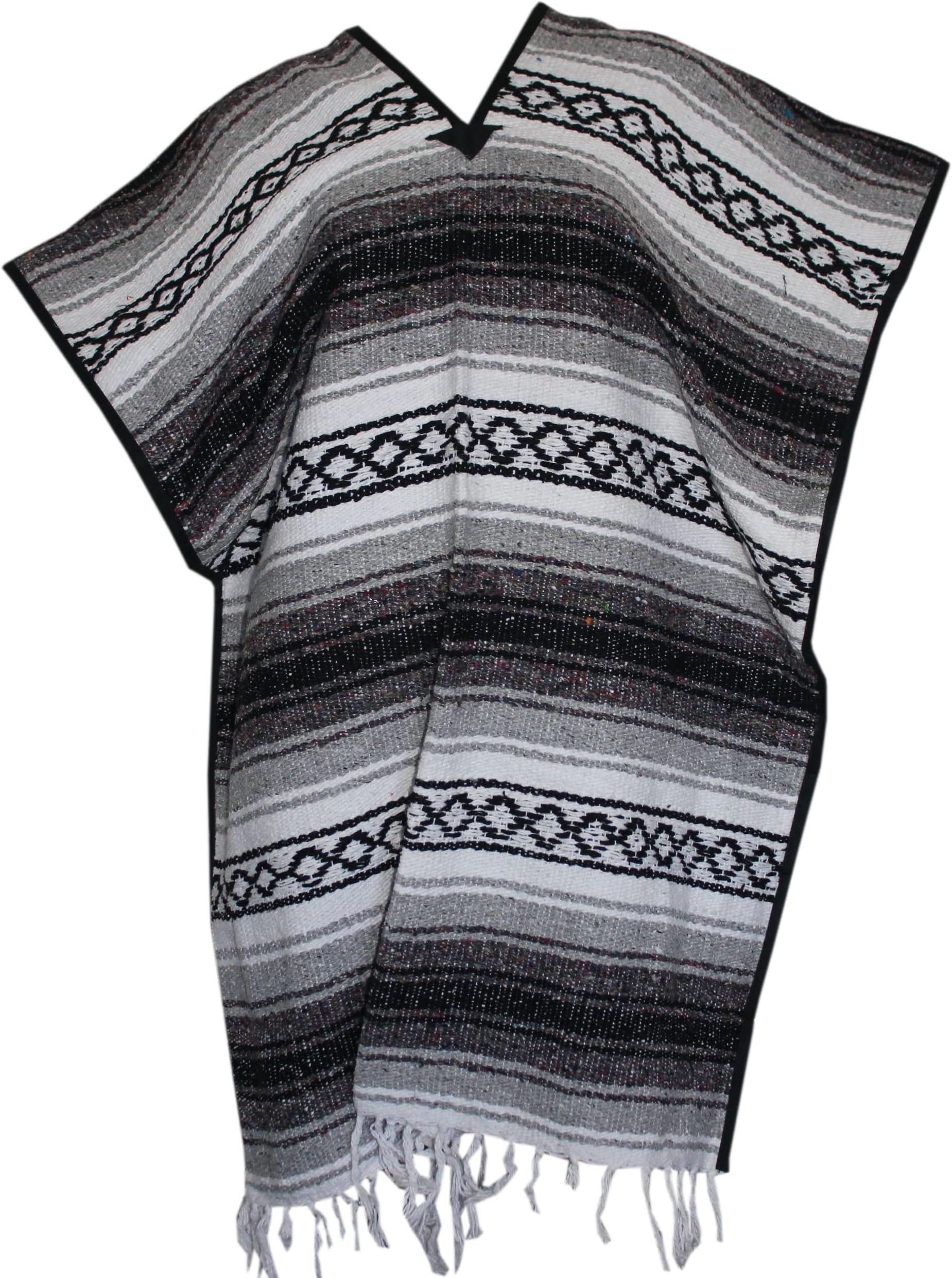 Del Mex Classic Mexican Blanket Poncho, Gray, One size