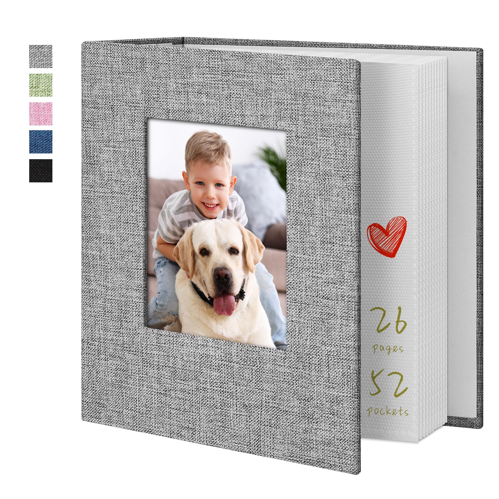 Yopih Photo Album 4x6 52 Pockets Photo Albums with Linen Cover Picture Albums for Family, Wedding, Baby, Photo Book Holds Vertical Pictures Grey