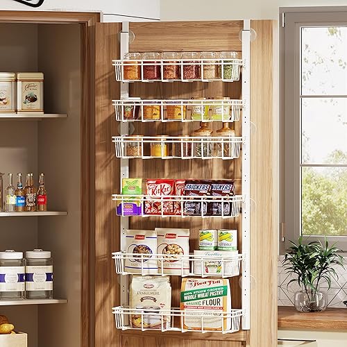 1Easylife Organizador de despensa para puerta, organizador de puerta de despensa ajustable de 6 niveles, organización de despensa de metal y