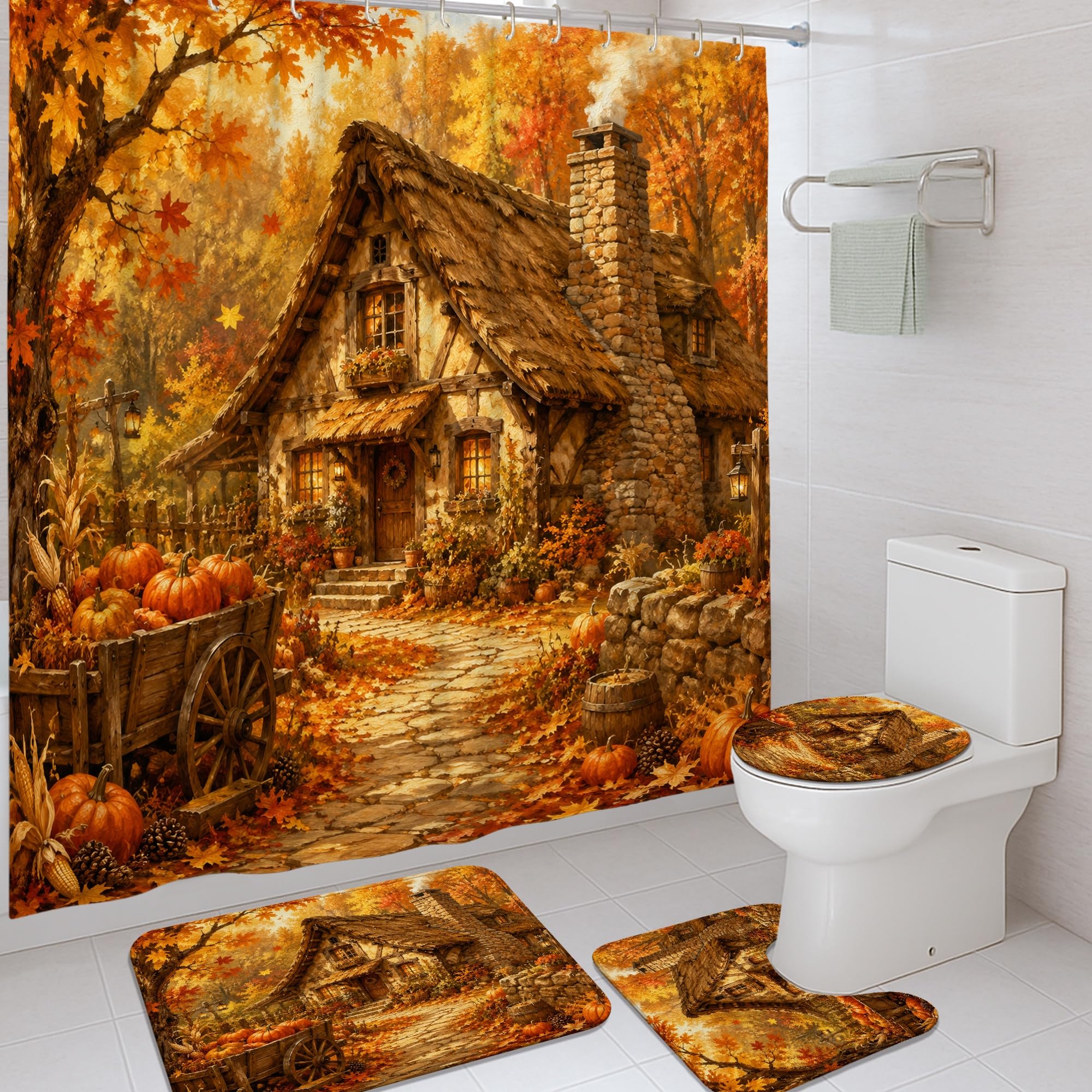 Rideau de douche rustique anti-moisissure tissu imperméable orange