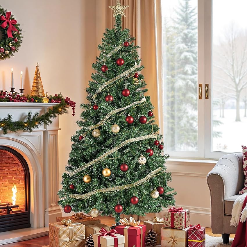 SONGMICS Albero di Natale Artificiale, 180 cm, Rami in PVC, con Supporto in Metallo, Montaggio Rapido, Verde LAT002CZ01