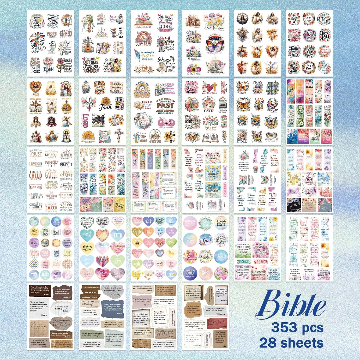 PRSTINCOL Bible Verse Stickers Book, 28 Pages 353 Pcs Religious Scripture Journaling Supplies for Women Water Bottles Journals image 3