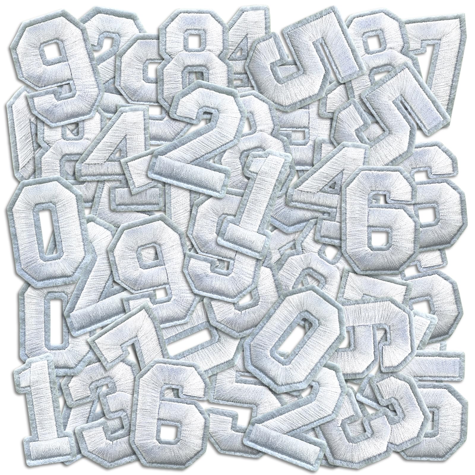 Number Iron On Patches, Numbers 0-9 Embroidery Applique Patch, DIY Decorative Heat Press Patches for Clothing Jeans Jackets Backpacks Hats (White 50 Pcs)