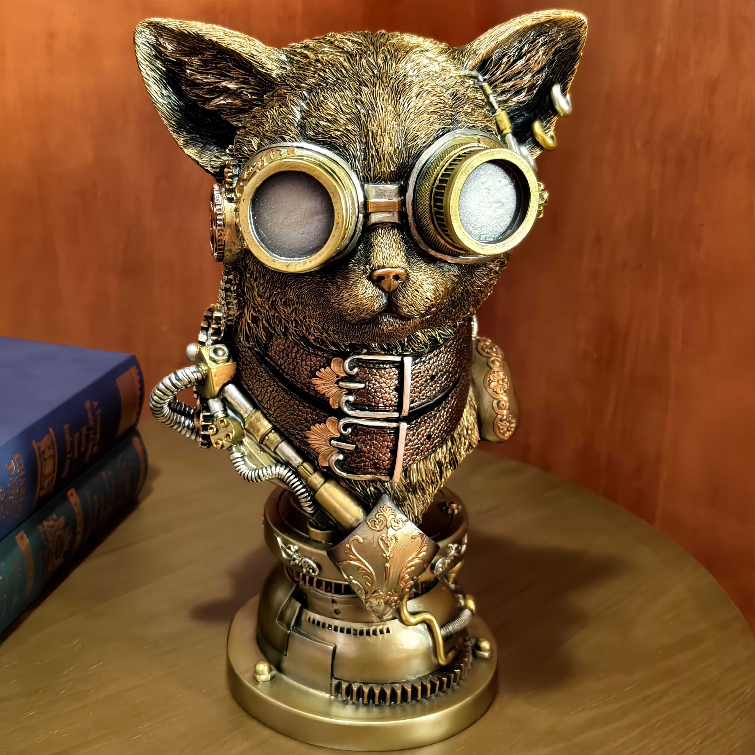 Amazon.co.jp: HEINBOW メカ猫像 スチームパンク 猫 胸像 動物 アート