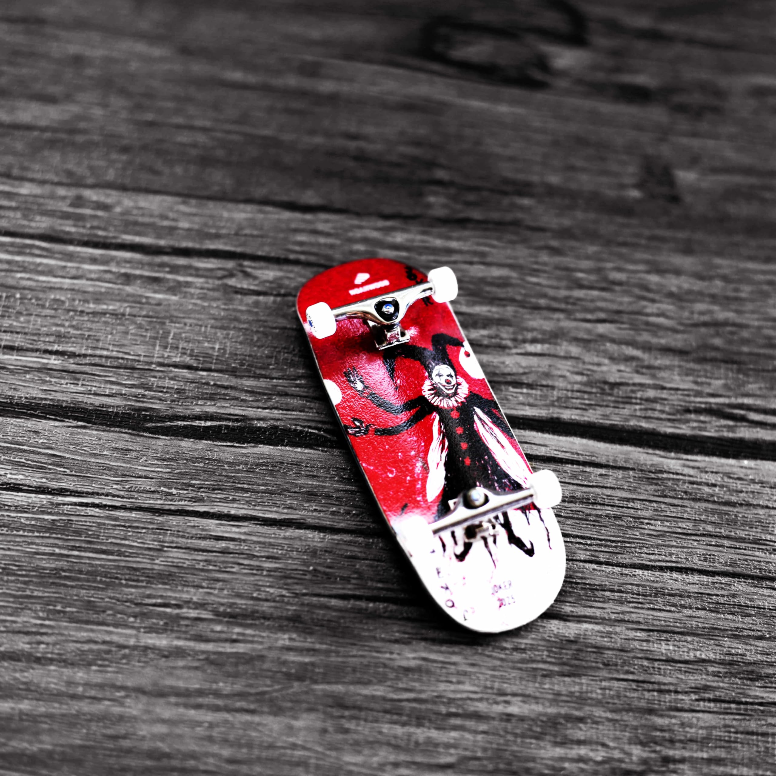 NOAHWOOD 2025 15s PRO Fingerboard Complete (5-Layer Colour Maple Wooden Pro Concave 35 x 98mm Handmade Deck + 34mm Prince 3G Silver Truck + Crown White Wheels iii) Red Joker