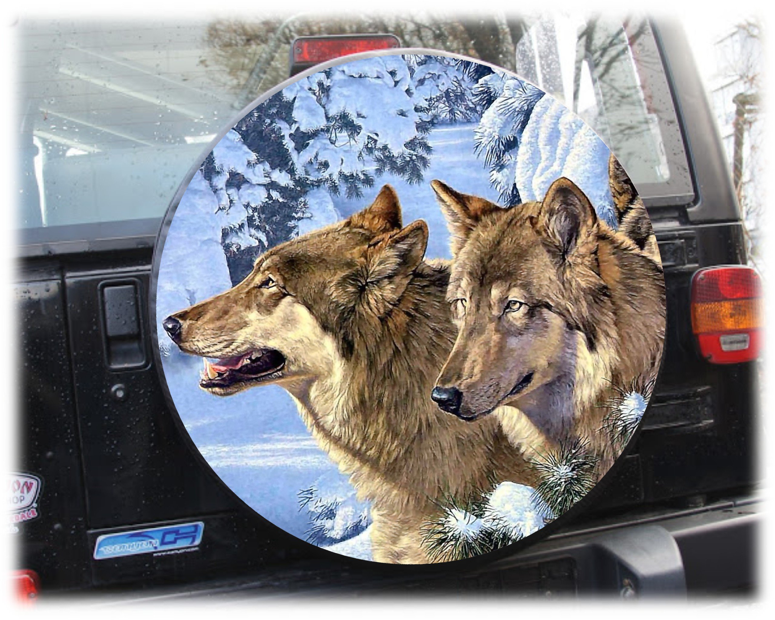 AB3-00237 Wolf 3 Reserveradabdeckung 72x28 cm Reserveradhülle Ersatzradabdeckung Reifencover Radhülle Tasche Überzieher Schutz aus Planenmaterial und Kunstleder Durchmesser 72cm Breite 28cm