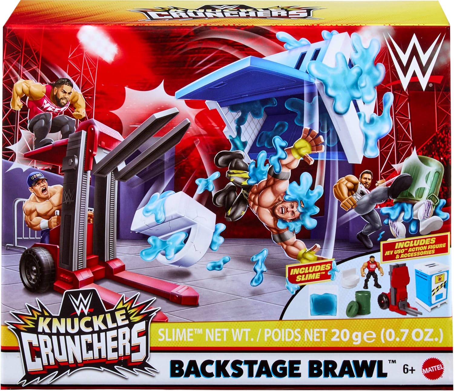 Mattel WWE Knuckle Crunchers Backstage Brawl Playset with, 5 Accessories Including Slime, 3.25-inch Collectible (Styles May Vary)