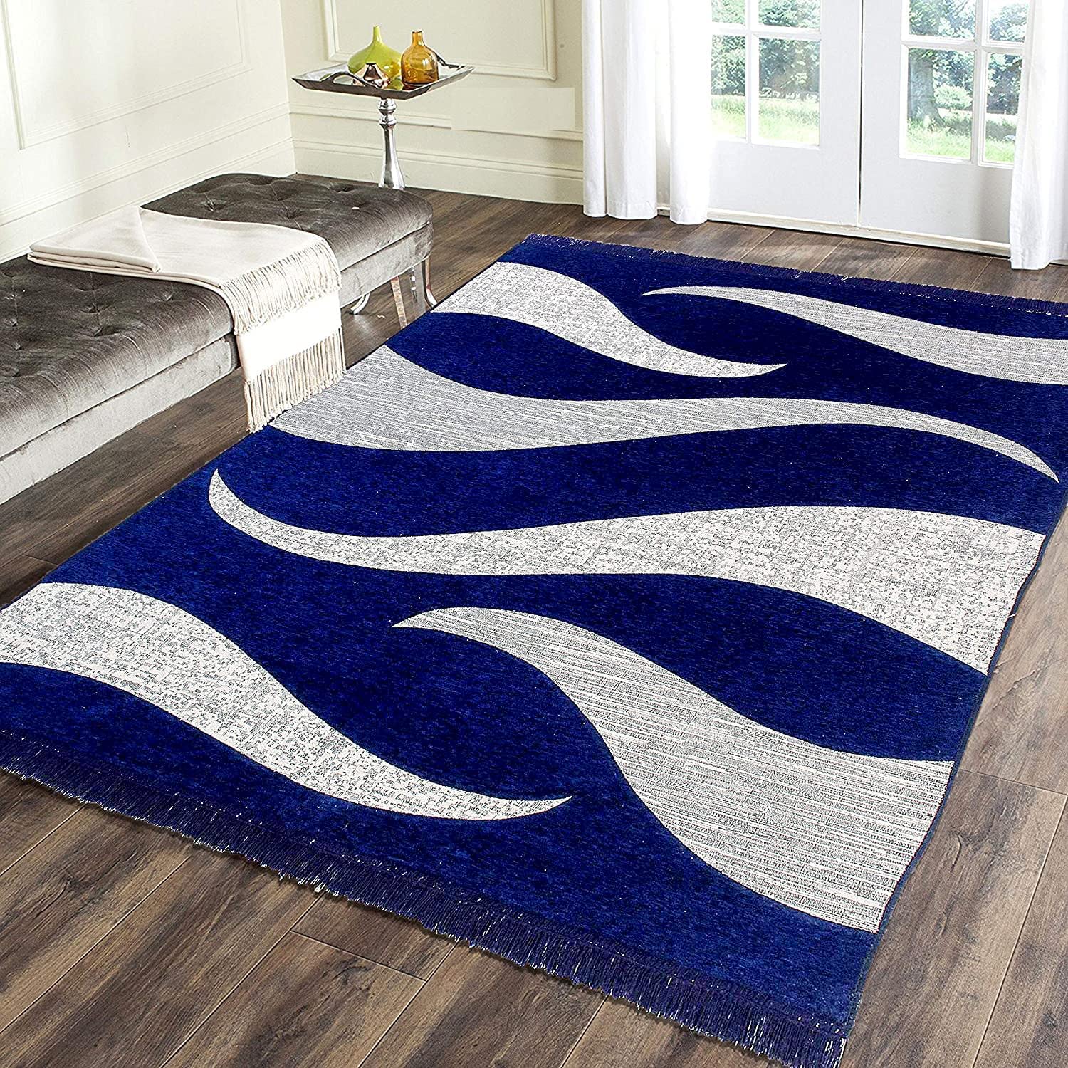 Linen Basics Premium Exclusive Chenille Living Room Carpet, Area Rug, Durries, Bed Cover II (Blue Lehar, 5x7 Feet) (B0B84XMWXN) Amazon Price History, Amazon Price Tracker