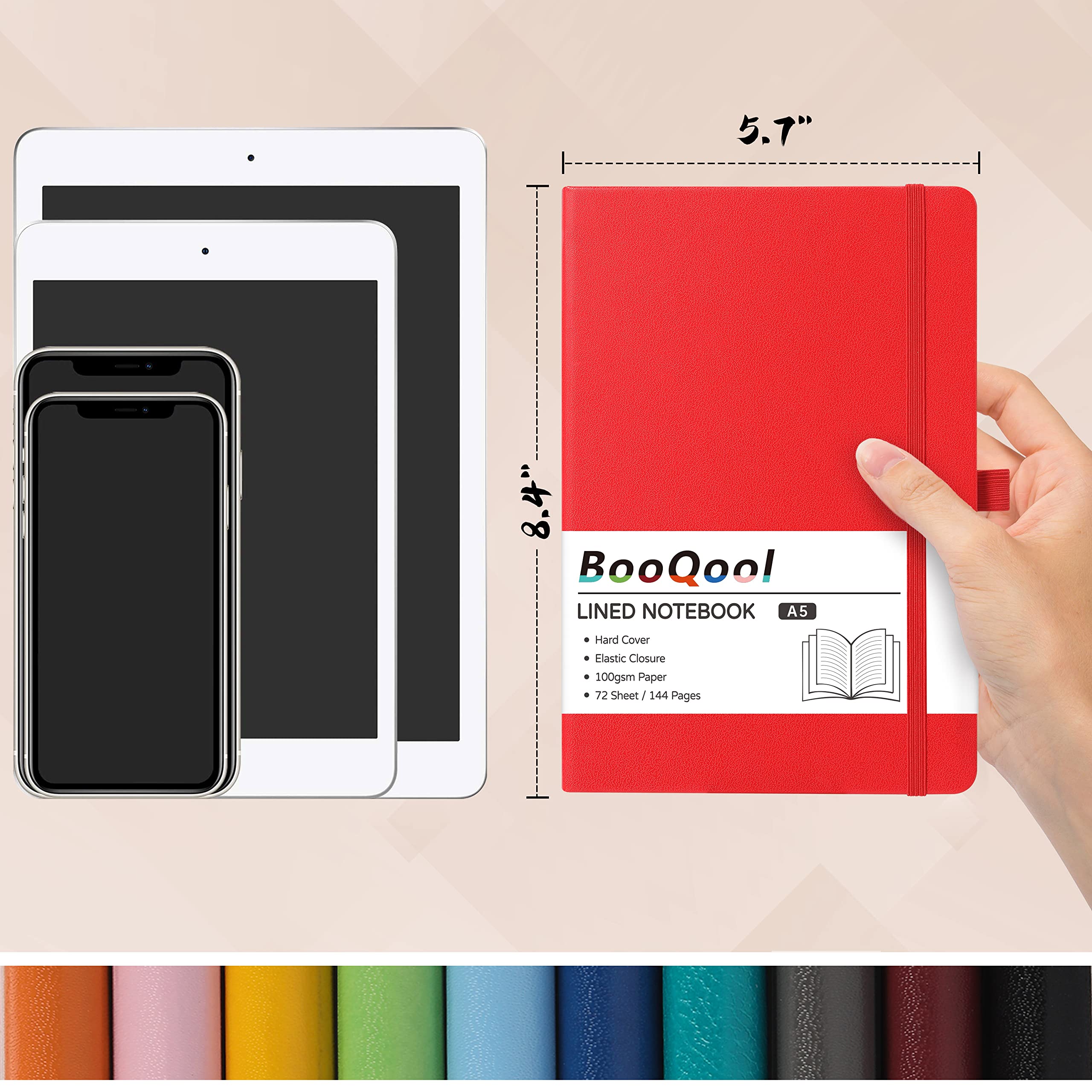 A5 Notebook - Notebook A5 with Premium Paper, Faux Leather Notebook, 5.7" X 8.4", Hardcover, 144 Pages - Red - Image 2