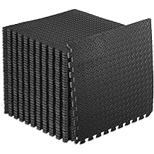 ProsourceFit Puzzle Exercise Mat &frac12; in, EVA Interlocking Foam Floor Tiles for Home Gym, Mat for Home Workout Equipment, Floor Padding for Kids, Black, 24 in x 24 in x &frac12; in, 144 Sq Ft - 36 Tiles