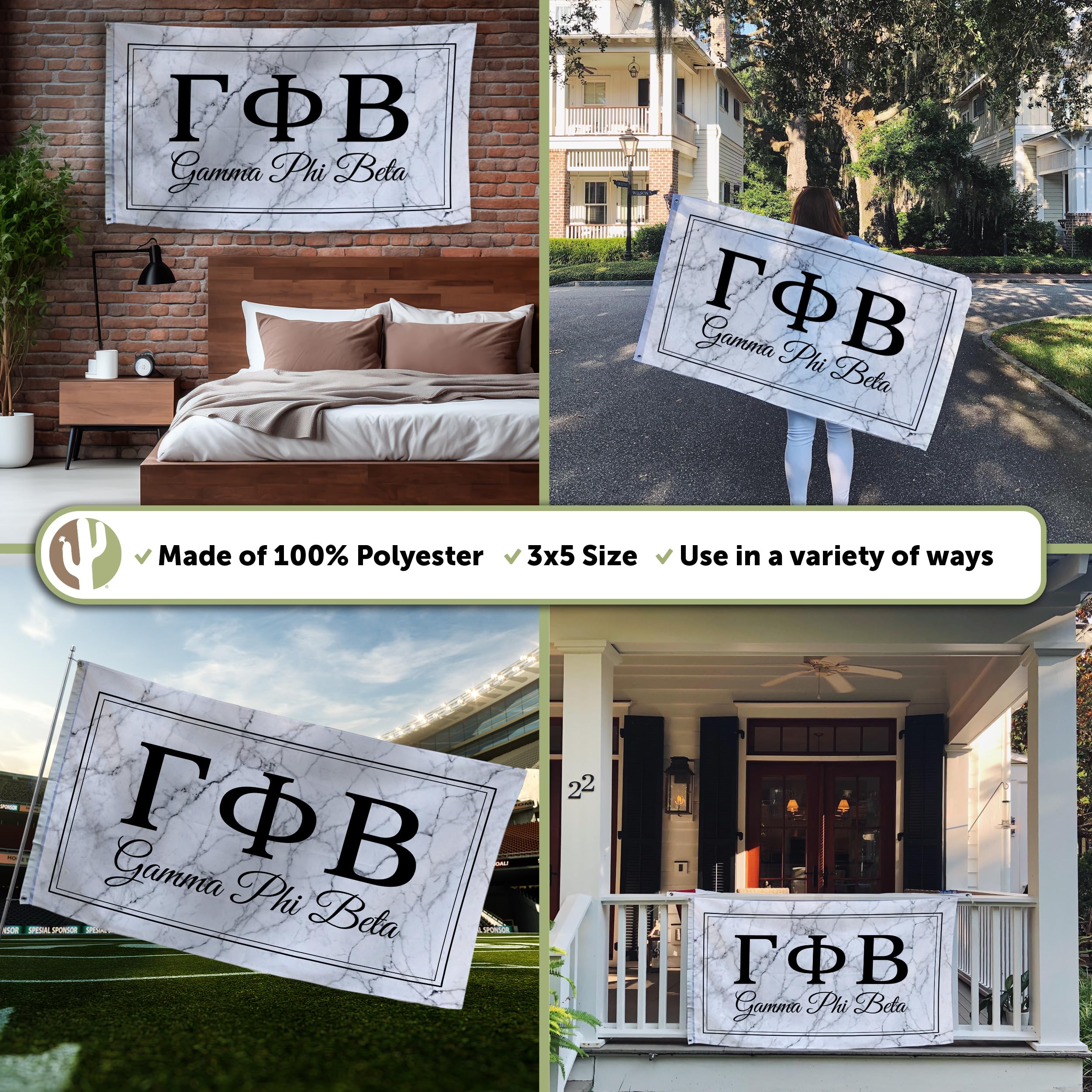 Gamma Phi Beta Marmor-Flagge – 91x152 Cm, Polyester, 2 Messingösen, Offiziell Lizenziert