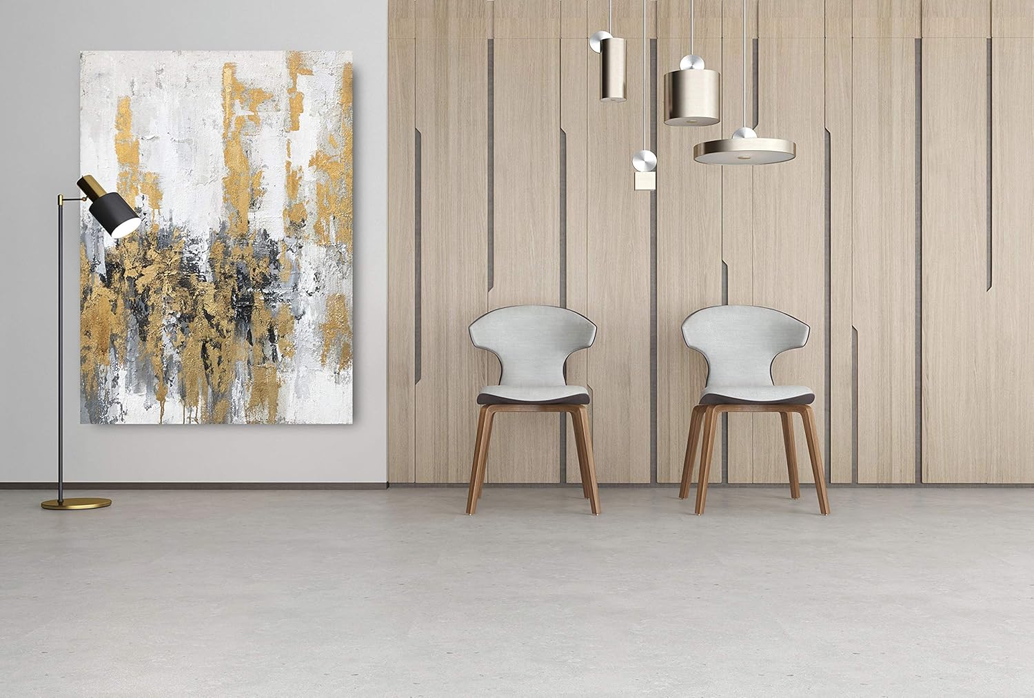 Yihui Arts Modern Abstract Skyline Canvas Wall Artwork with Gold Foil Hand Painted Art Painting Pictures for Living Room Bathroom Home Decoration