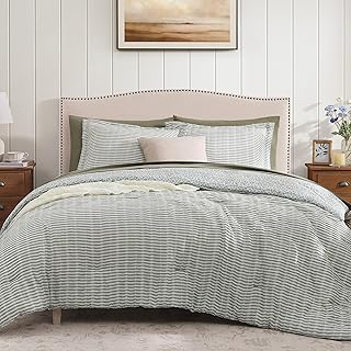 BLOOMHAVEN Full Size Comforter Sets-7 Pieces Green Plaid Floral Bedding Set