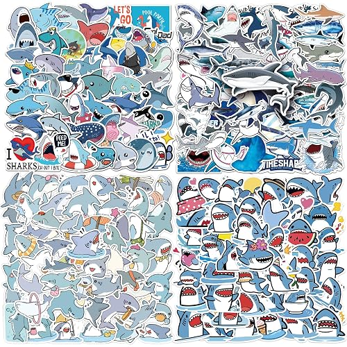 SEEYEON 200Pcs Shark Stickers for Kids Adults, Waterproof Shark Stickers for Water Bottle Laptop Scrapbook Luggage, Sticker Gift for Boys Girls