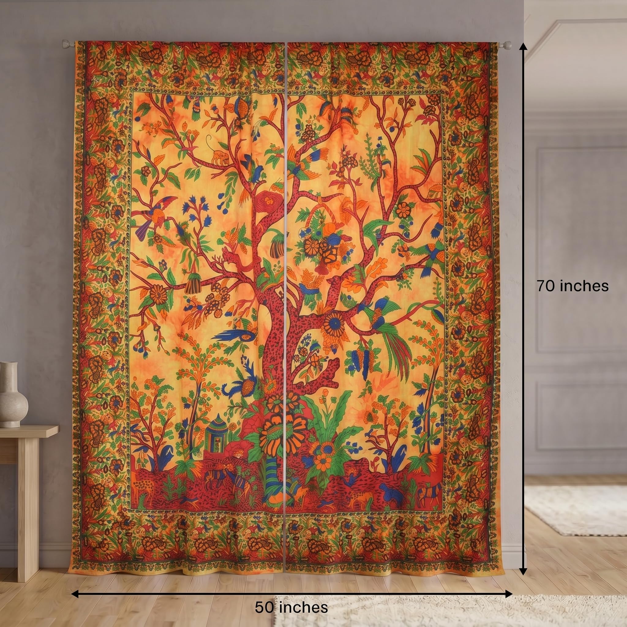 THE ART BOX Lot de 2 Rideaux de fenêtre Indiens à Suspendre pour fenêtre, séparateur de pièce (Arbre Orange, 127 x 190 cm)
