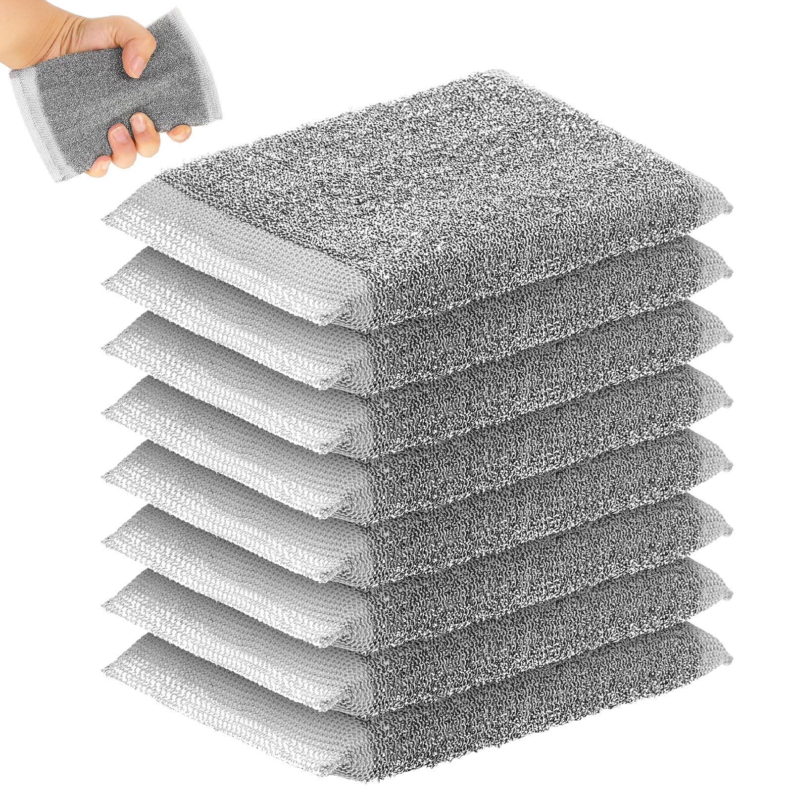 Thyle 8 Pack Steel Wool Scrubber Kitchen Sponges, Heavy Duty Non Scratch Metal Sponges, Reusable Cleaning Scrub Pads for Dishes, Pots, Pans, Sink and