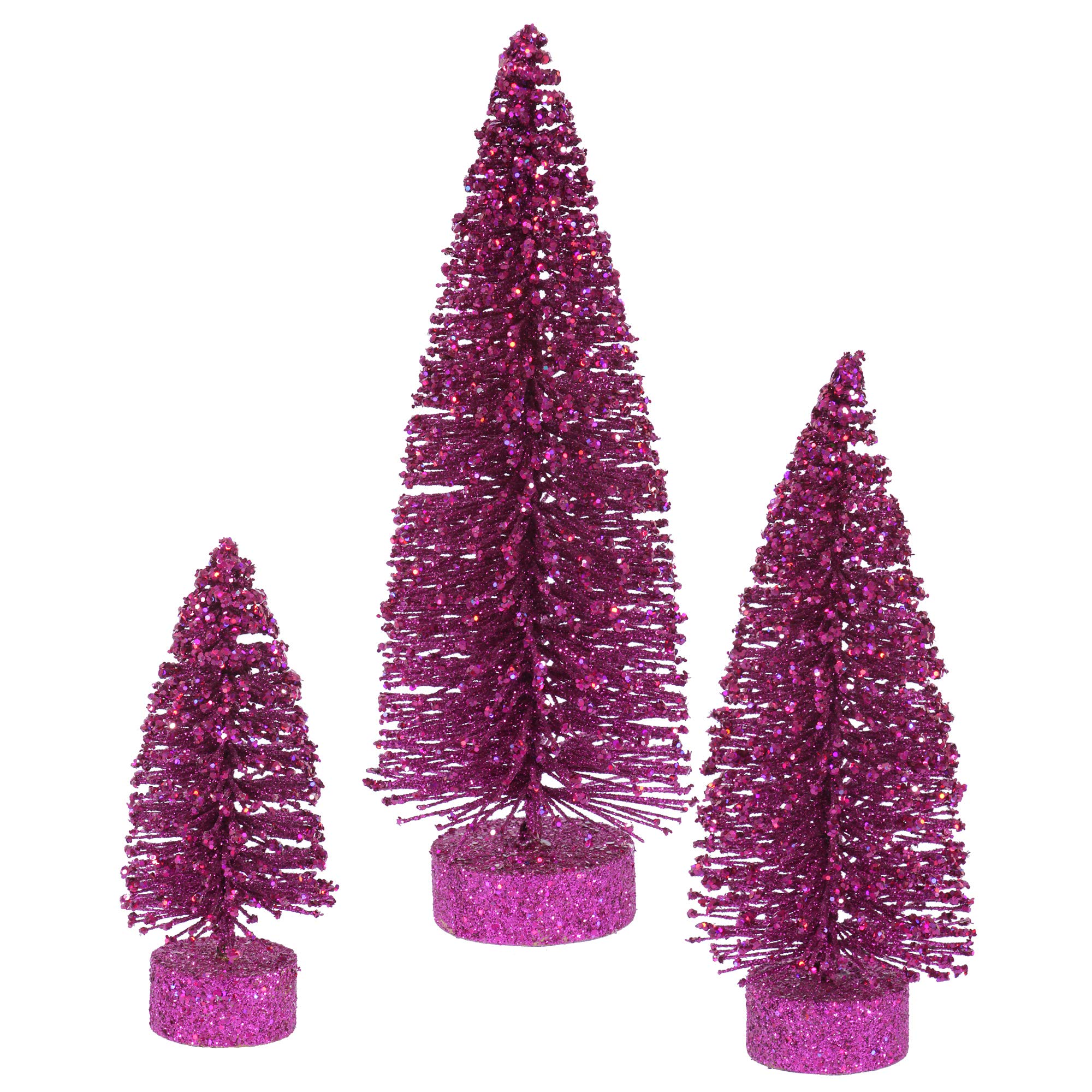 Vickerman5"/7"/9" Magenta Glitter Oval Artificial Christmas Tree, Unlit - Faux Christmas Tree Set - Seasonal Indoor Home Decor