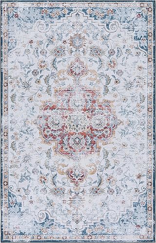 Miniatura 2 de SAFAVIEH Tucson Collection - Alfombra de área de 5 x 8 pies, color gris y óxido, diseño desgastado elegante, no desprende pelusa, lavable a máquina