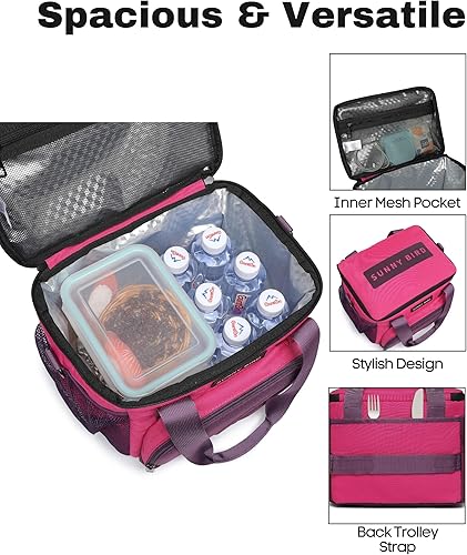 Miniatura 6 de SUNNY BIRD Lonchera térmica grande de 12 litros, a prueba de fugas y plegable, para mujeres, adultos y hombres, se adapta a 18 latas (morado)