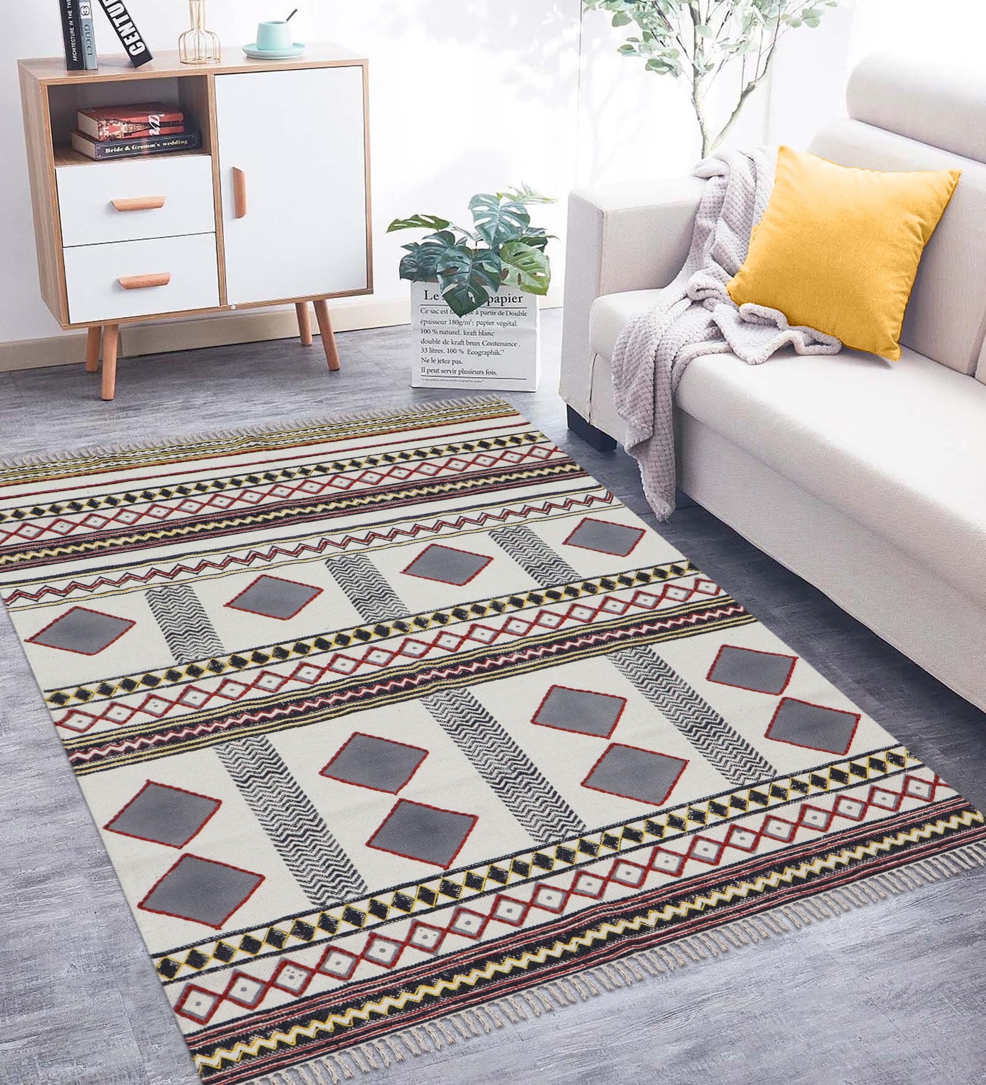 Kelim Teppich, 5 x 50 cm, Boho-Teppich, grau-schwarz, Baumwolle, Dhurrie, marokkanischer Teppich, für drinnen und draußen, Flachgewebe, Teppiche für Zuhause, Foyer, Korridor, Läufer, Hotels,