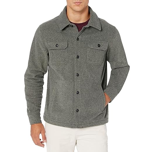Amazon Essentials Men's Long-Sleeve Polar Fleece Shirt Jacket, Charcoal Heather, Large