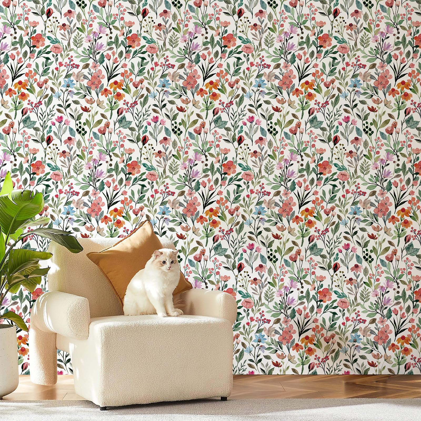 Simon&Siff Colorful Floral Peel and Stick Wallpaper, 17.3"X240" Watercolor Small Flower Self Adhesive Boho Wallpaper Vintage Wall Paper for Bedroom