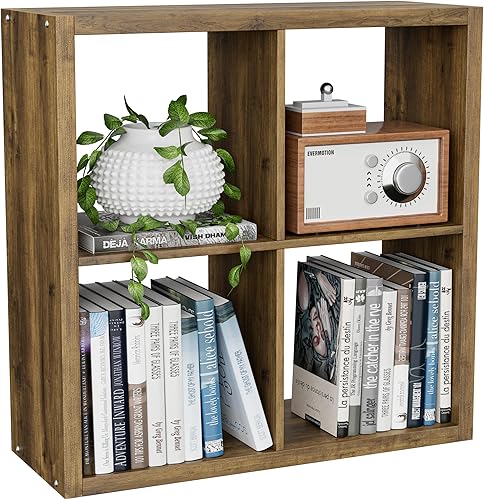 Miniatura 36 de Estantería organizadora de almacenamiento en forma de cubos, estantería decorativa de 3 niveles con respaldo abierto de 11 pulgadas con borde Roble