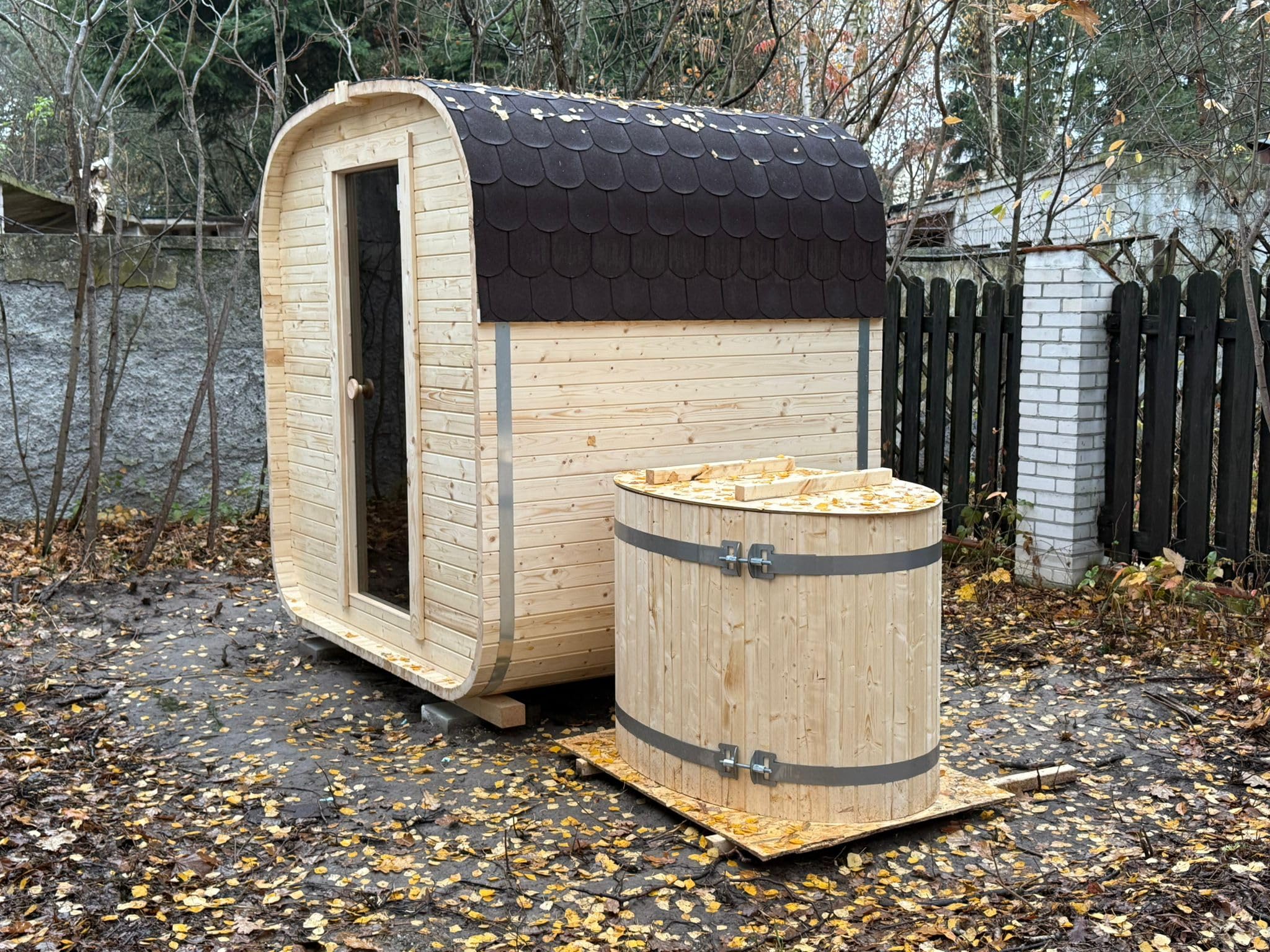 Fasssauna Gartensauna aus Fichtenholz mit Holzofen ETNA – 3-4 Personen