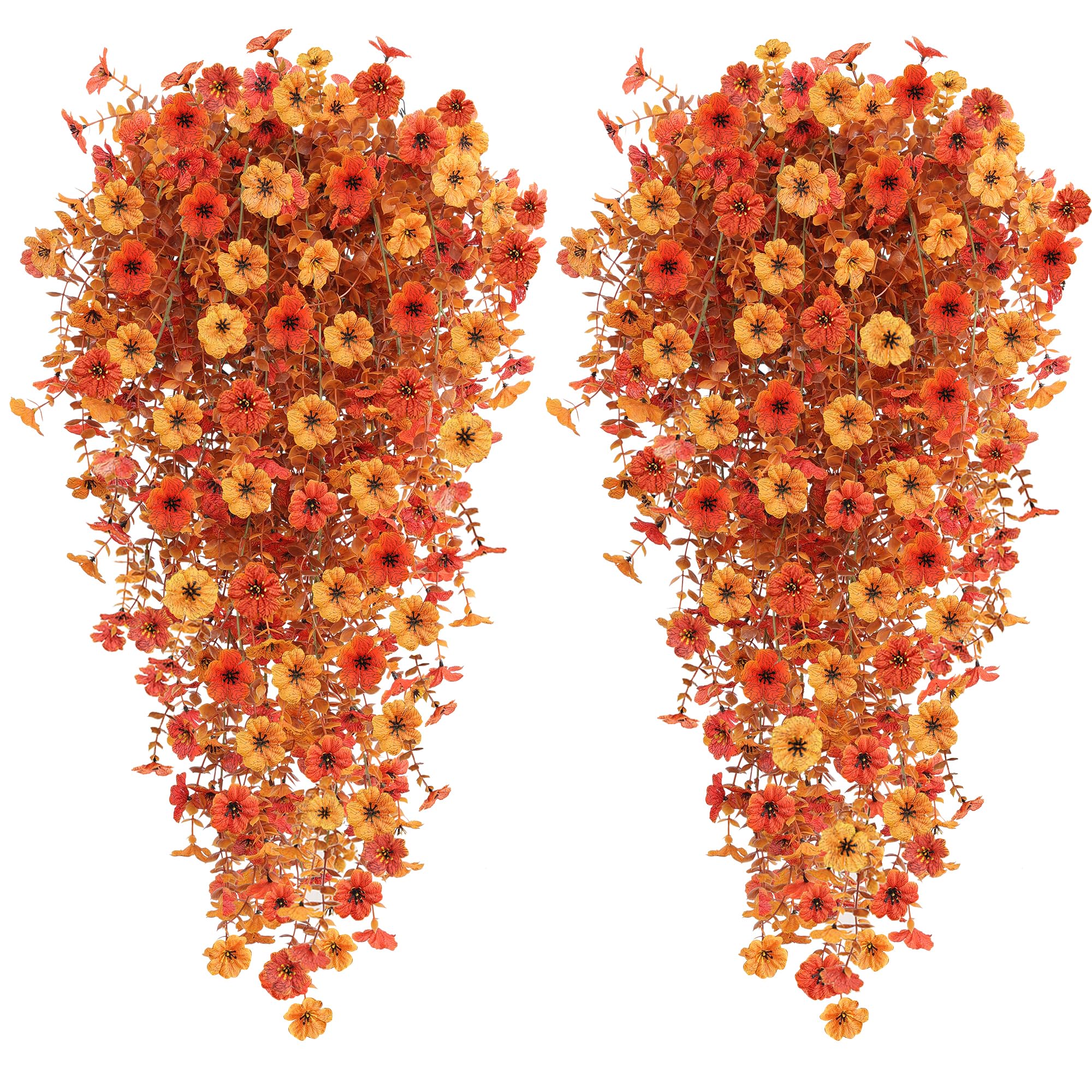 Artifolia 4Pcs Autumn Artificial Hanging Flowers Outdoor, 77cm UV-Resistant Artificial Hanging Plants Autumn Decorations Fake Plastic Vine Silk Flowers for Wall Planter Garden Patio Décor