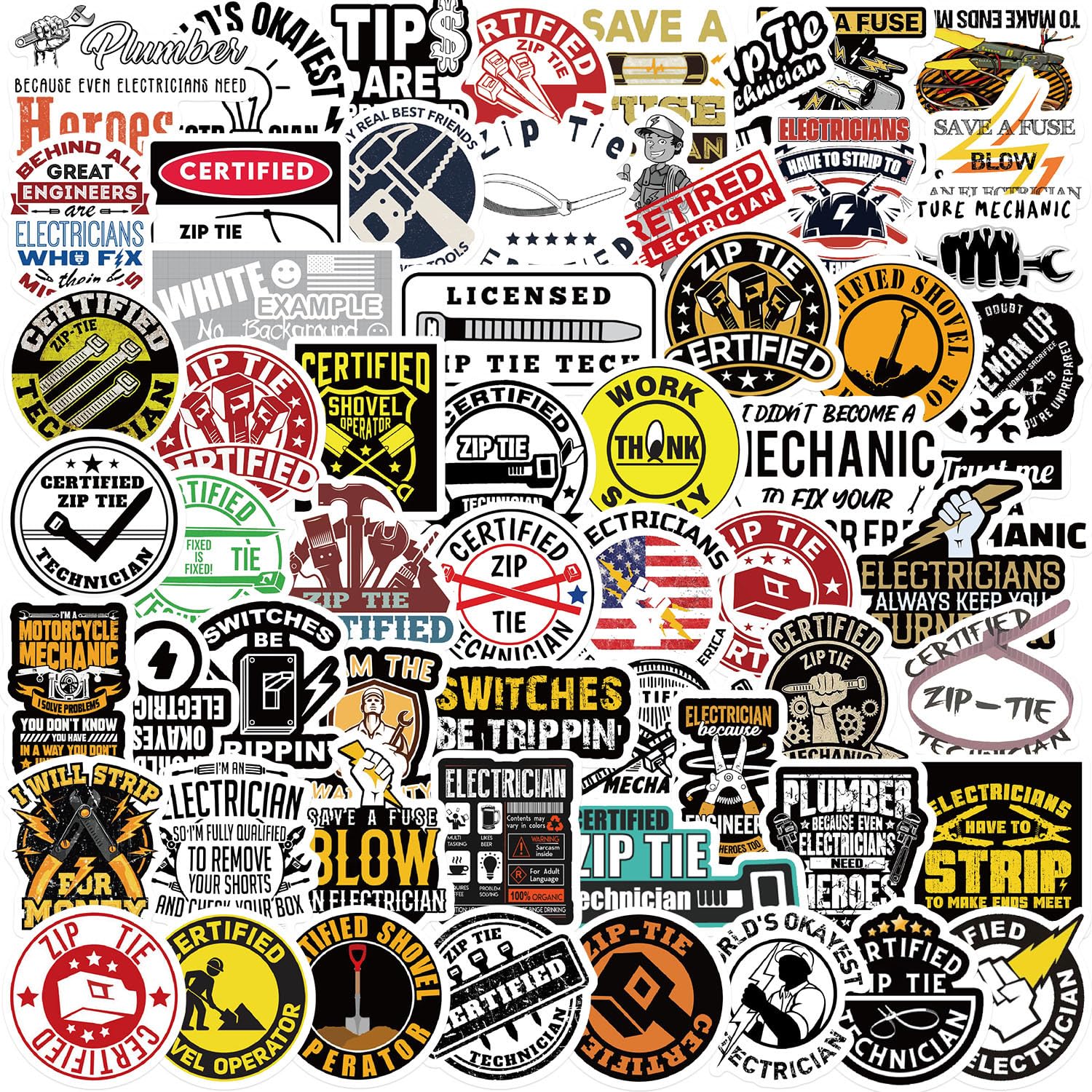 50Pcs Funny Mechanic Construction Stickers Laptop Car Scrapbook Phone Skateboard Suitcase Luggage Bike Electrician Vinyl Waterproof Aesthetic Personalised Stickers for Teens Boys Girls Adults