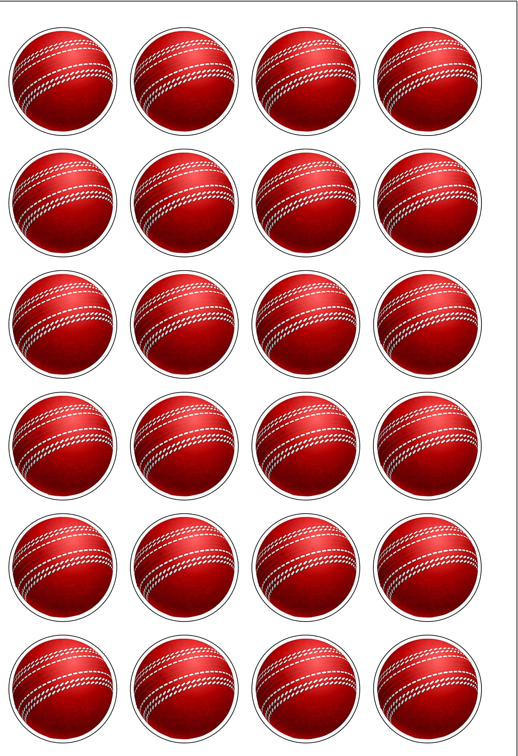 24 Precut 40mm Round Cricket Balls Sport Edible Wafer Paper Cake Toppers