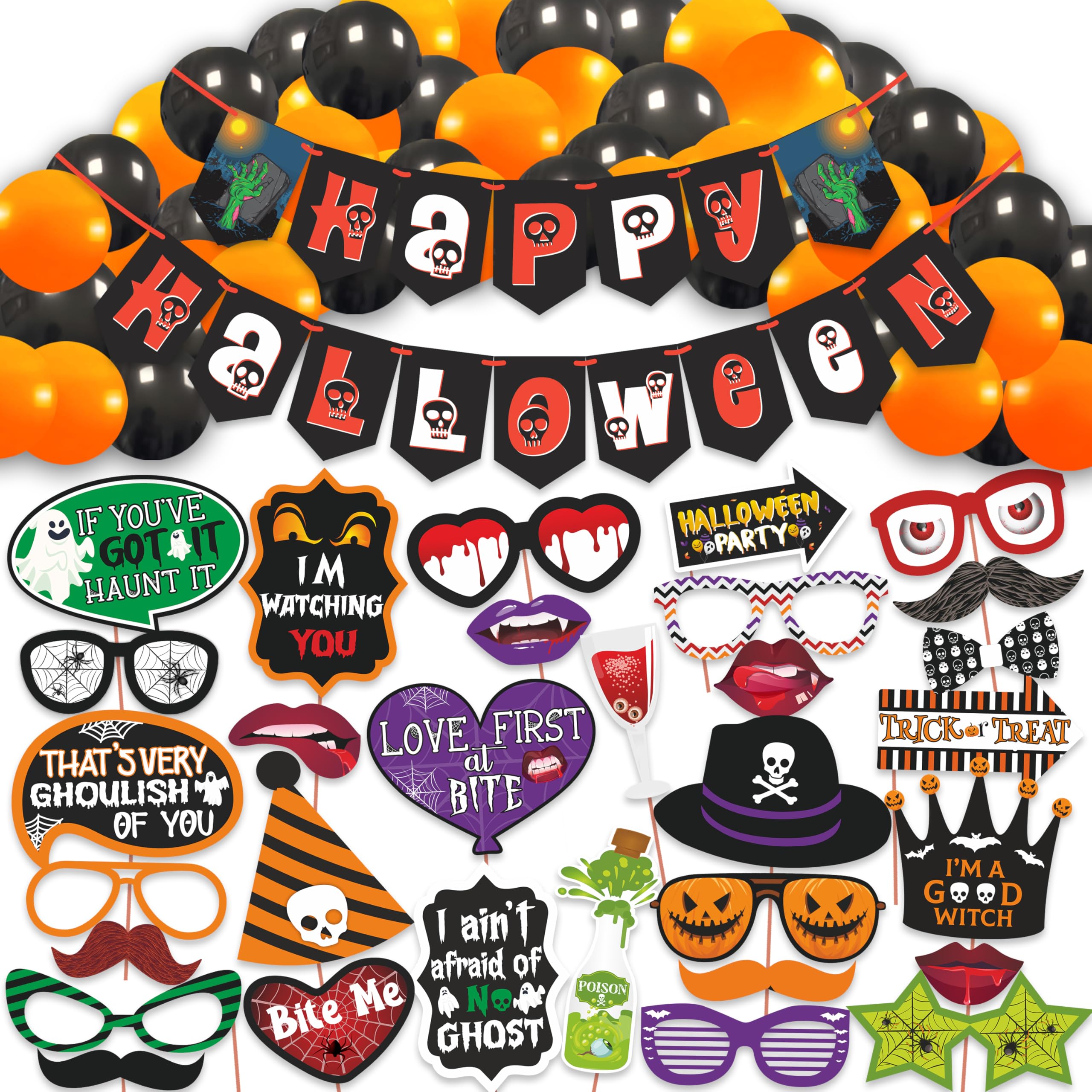Wobbox Halloween Decorations Set which Includes Happy Halloween Banner, Photo Booth Props, Halloween Party Decorations and Complete Halloween Decoration Items(54Pcs Set)(FP5661)