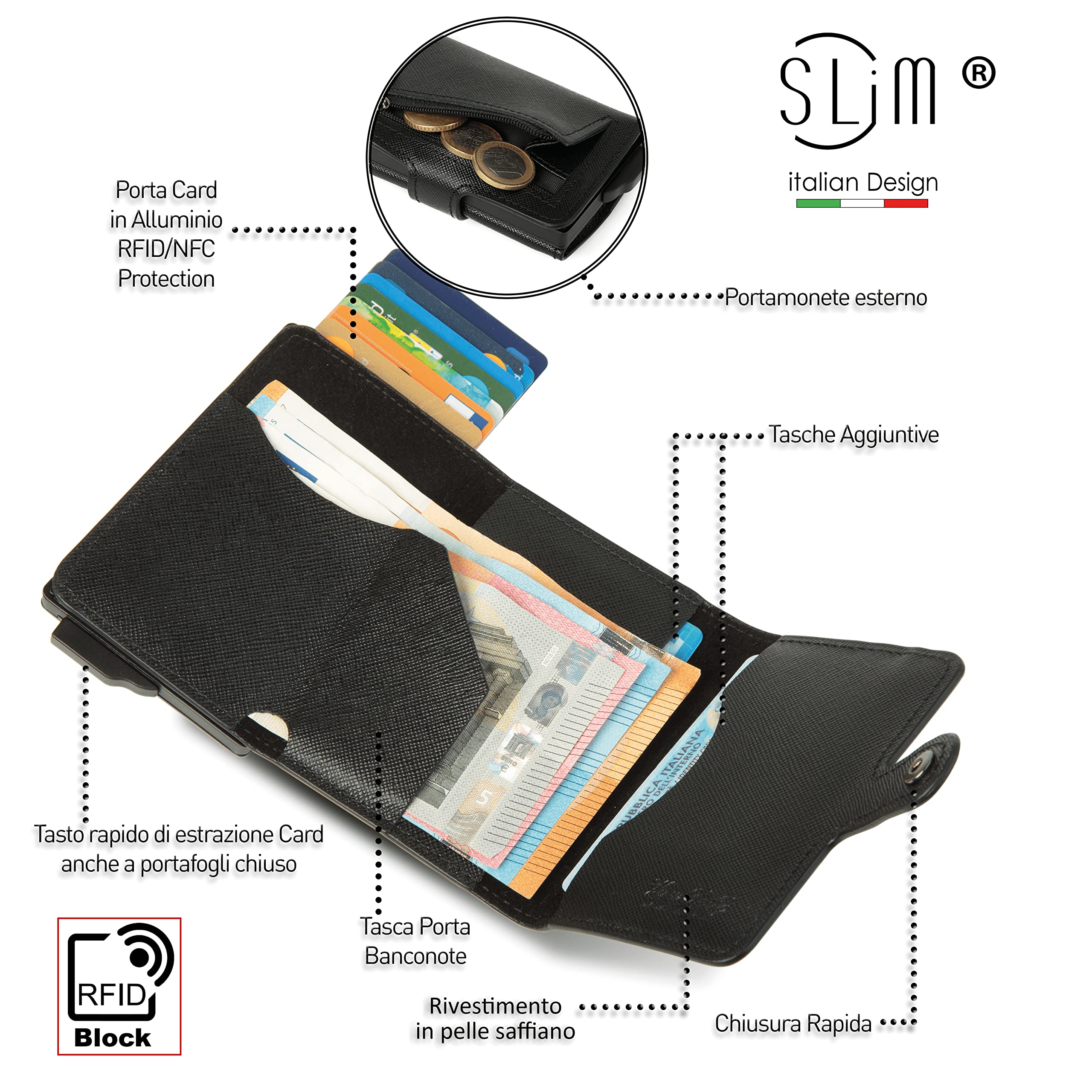 SLim Porta Carte di Credito Schermato Portafoglio Uomo Rfid Portatessere Anticlonazione Donna Portacarte Uomo