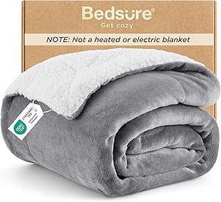 Bedsure GentleSoft Sherpa Fleece Throw Blanket for Couch, Non-Heated, Thick & Warm Cozy Blanket for Winter, Soft Fuzzy Plush Throw Gifts for Women and Men, Grey, 50x60 Inches