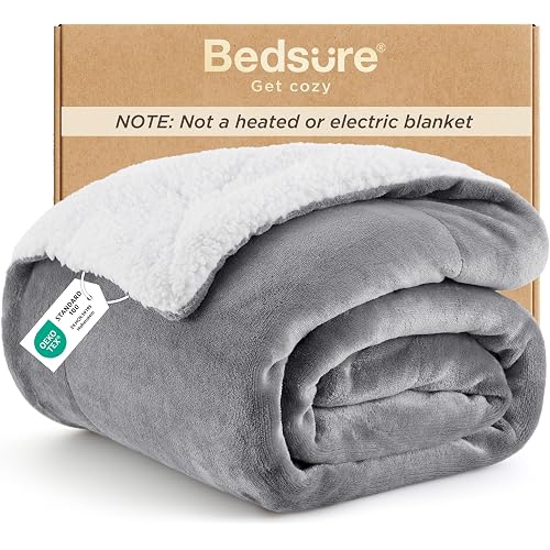 Bedsure GentleSoft Sherpa Fleece Twin Blanket for Couch, Non-Heated, Thick and Warm Throw for Women and Men, Soft Fuzzy Plush Blanket for Winter, Grey, 60x80 Inches