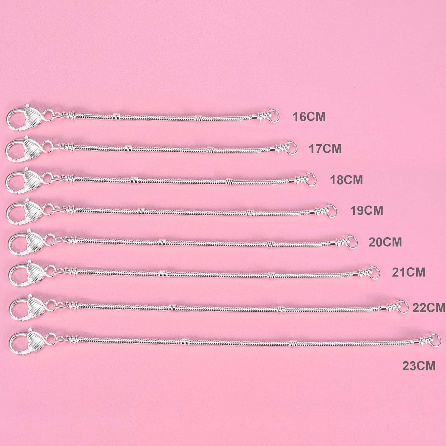 RUBYCA 10pcs White Silver Plated Heart Lobster European Snake Chain Bracelet fit Charm Beads 9" - Image 4