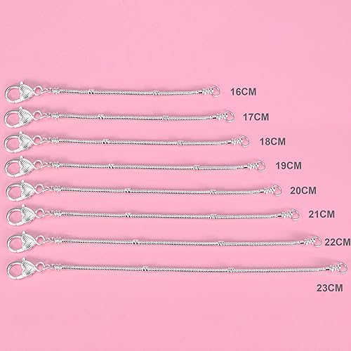 Miniatura 4 de rubyca 10pcs blanco bañado en plata corazón langosta Cadena de Serpiente Europea Pulsera de Perlas de Fit Encanto