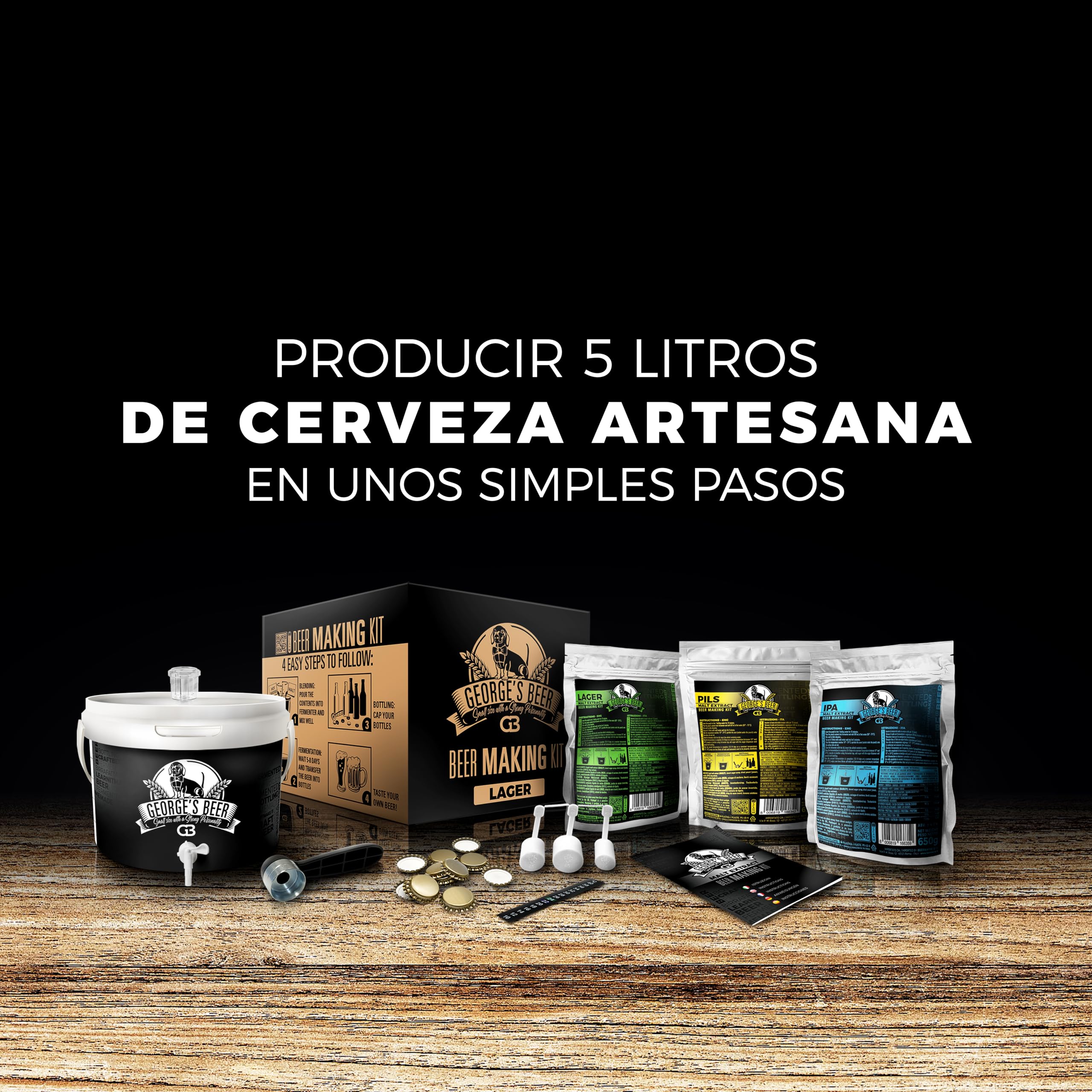 Beer & Wine - Kit de Fermentación de Cerveza George'S 5l - Cerveza Artesanal Casera - Kit de Fermentación de Malta - Kit de Producción de Cerveza - Idea de Regalo (Malta IPA)