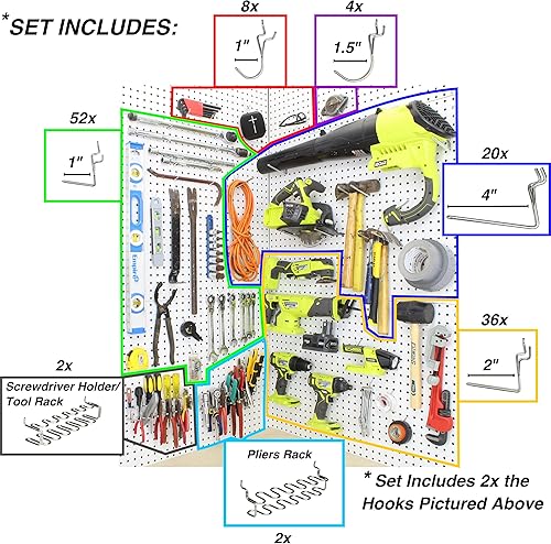 Miniatura 2 de Right-Arrange - 2 ganchos para tablero de clavijas para colgar herramientas surtidas, kit de accesorios de organización de herramientas, juego de