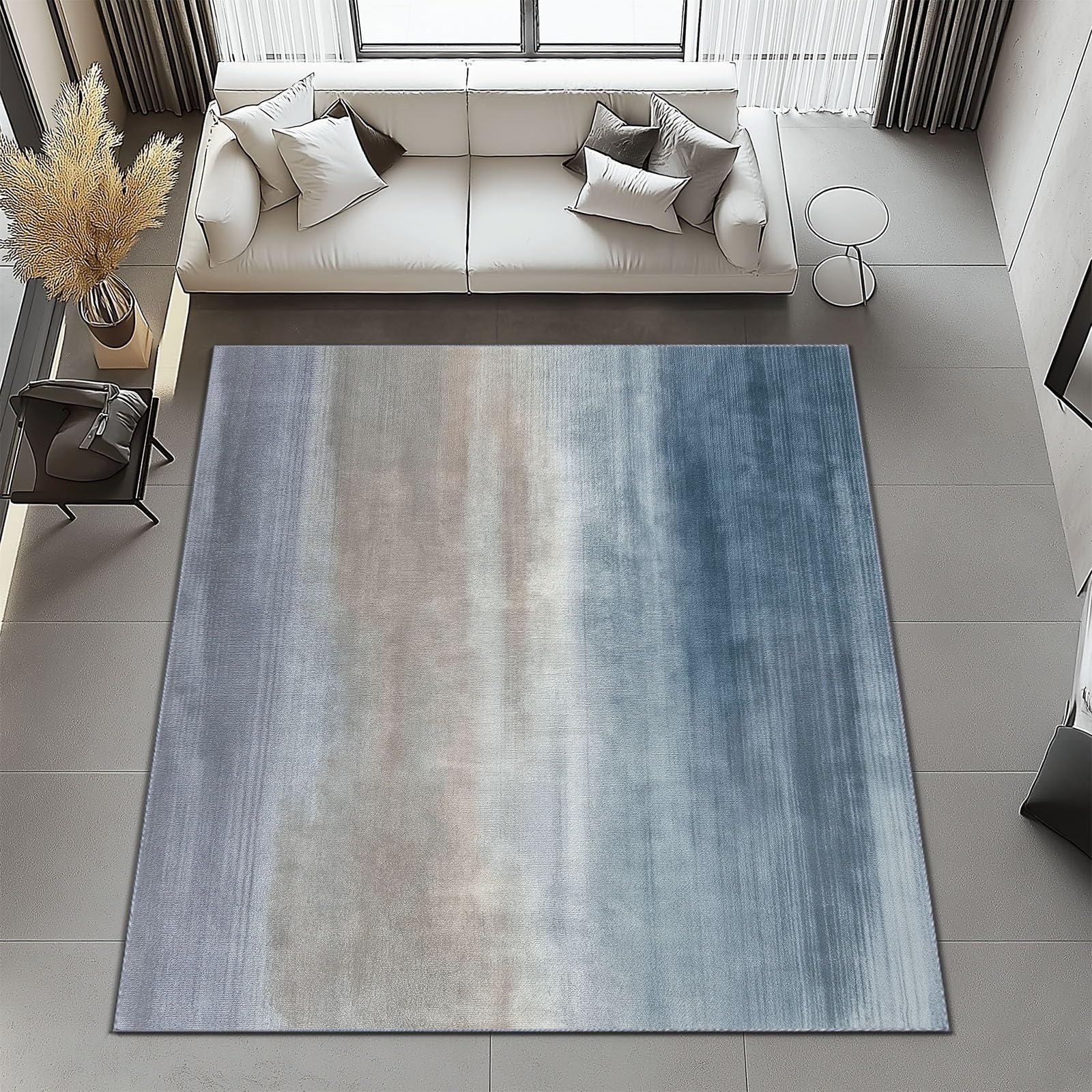 Tapis Salon Lavable en Machine Minimalisme Dégradé Texture 120 x 170 cm Tapis Chambre Pile Courte et Douce Doux Bureau Rectangulaire Intérieur Extérieur Dessous Antidérapant, Bleu Gris