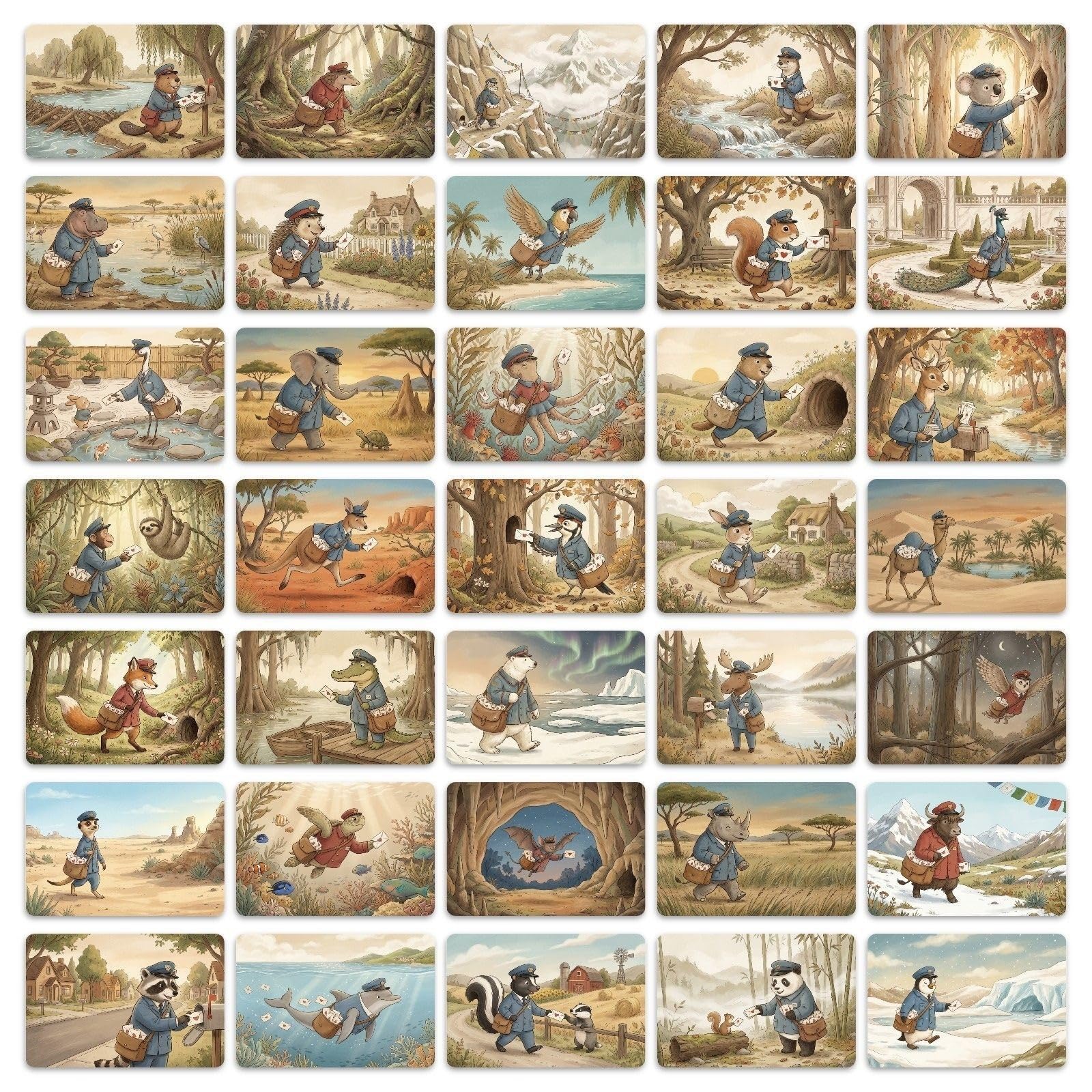36pcs Vintage Travel Postcards Set Fairy Tale Animals Themed Wall Art Decoration 6 * 9cm Posters Cards Retro Scrapbooking Paper for DIY Craft Home Decor (B)