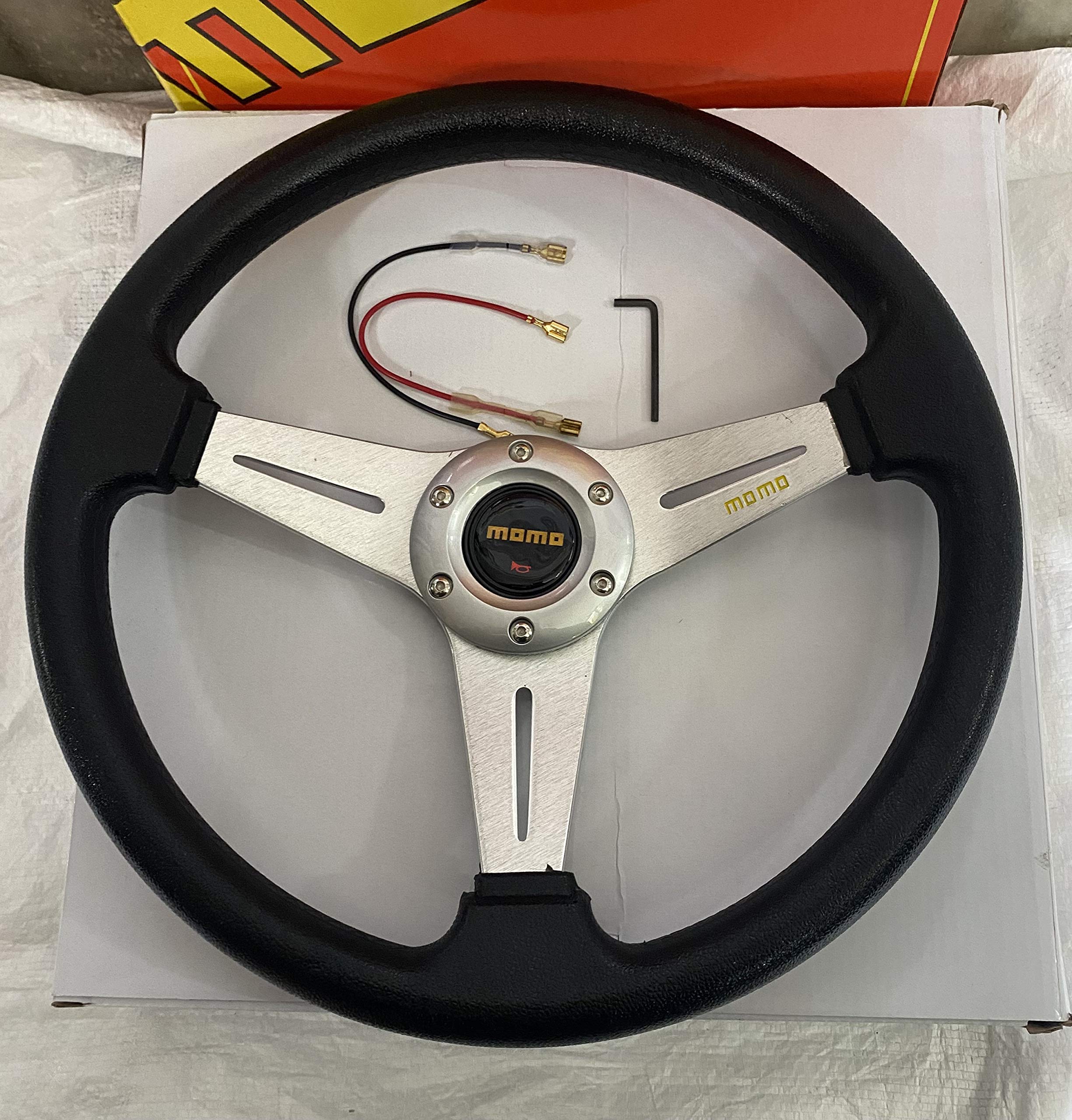 AUTO MT - 13 inch Silver type2 MOMO Universal Steering Wheel for Sports Car Look Rally Race Off Road with HUB Free