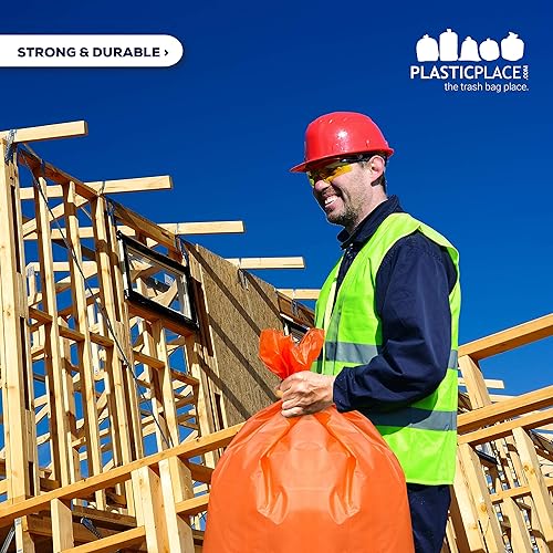 Miniatura 6 de Plasticplace Bolsas de basura de 32-33 galones  1.2 mil  Revestimientos para botes de basura naranjas  33 pies x 39 pulgadas (100 unidades)