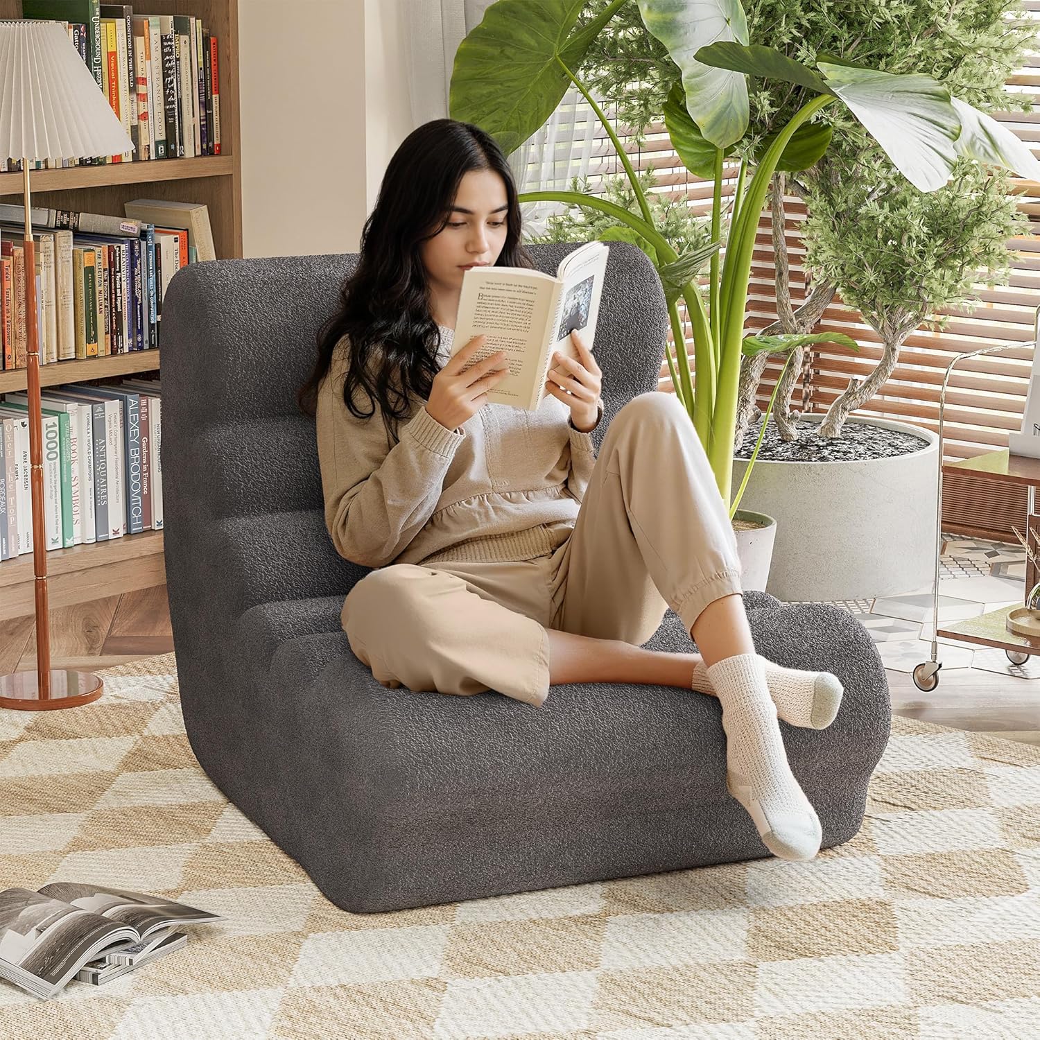 Homall Bean Bag Chair for Adults Memory Foam Bean Bag Chairs, Fireside Chair Comfy Lazy Floor Sofa, Recliner Sofa for Living Rooms and Bedrooms (Grey)