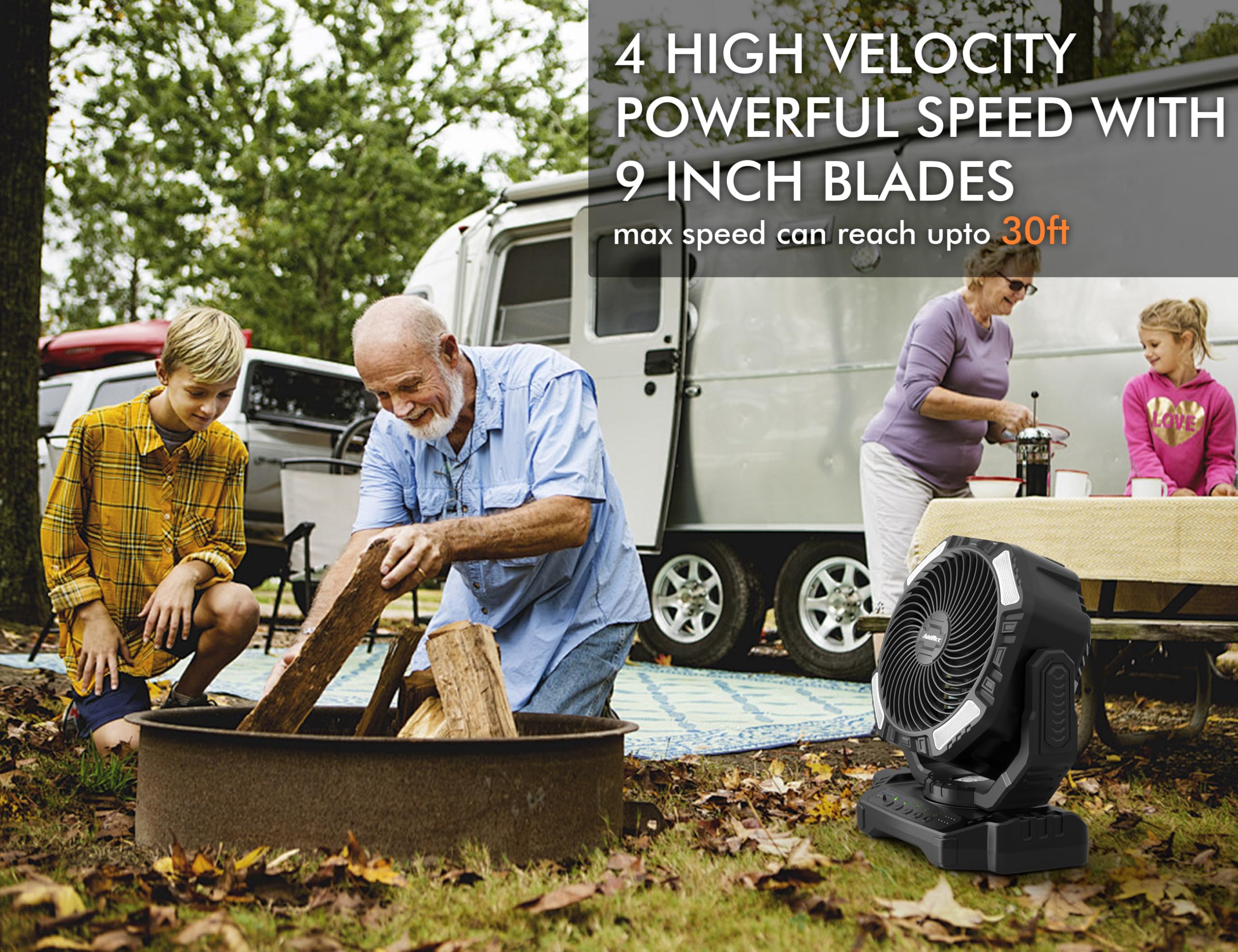 TUIAIAO 45000mAh Rechargeable Floor Fan For Camping, 11-inch Extra - View #4